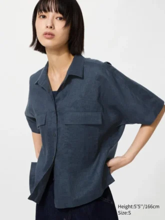Premium Linen-skipper-skjorte for kvinner | Kort erme