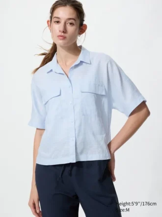 Premium Linen-skipper-skjorte for kvinner | Kort erme