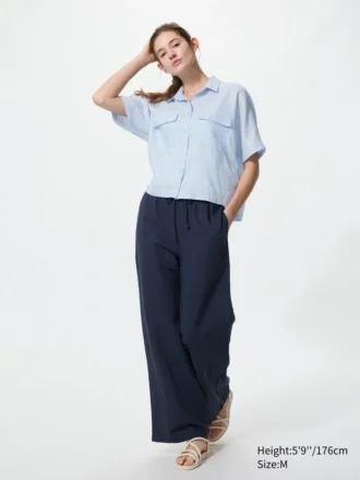 Premium Linen-skipper-skjorte for kvinner | Kort erme