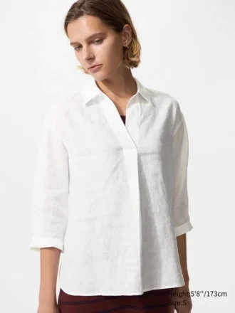 Premium Linen-skjorte med skipperkrage for kvinner