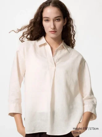 Premium Linen-skjorte med skipperkrage for kvinner