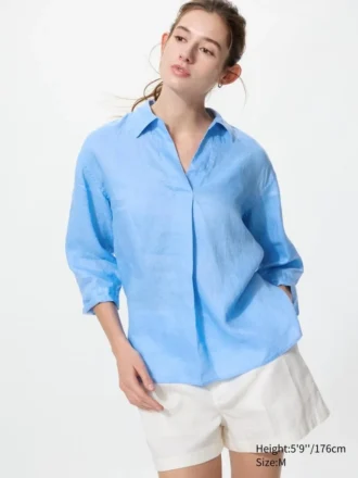 Premium Linen-skjorte med skipperkrage for kvinner