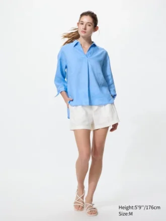 Premium Linen-skjorte med skipperkrage for kvinner