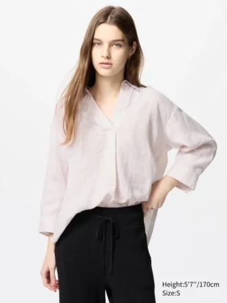 Premium Linen-skjorte med skipperkrage for kvinner | Stripet
