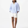 Premium Linen-skjorte med skipperkrage for kvinner | Stripet
