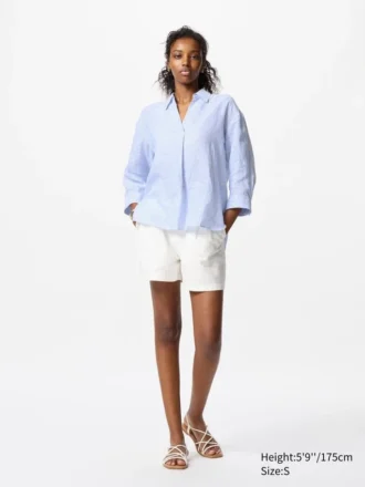 Premium Linen-skjorte med skipperkrage for kvinner | Stripet