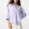 Premium Linen-skjorte med skipperkrage og 3/4-ermer for kvinner | Stripet