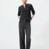 Ribbet Henley-T-skjorte for kvinner