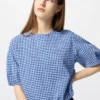 Seersucker-bluse med volum for kvinner | Gingham