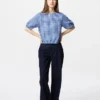 Seersucker-bluse med volum for kvinner | Gingham
