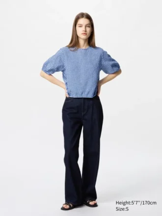 Seersucker-bluse med volum for kvinner | Gingham