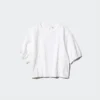 Seersucker-bluse med voluminøse ermer for kvinner