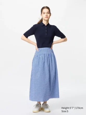Seersucker-skjørt med volum for kvinner | Gingham