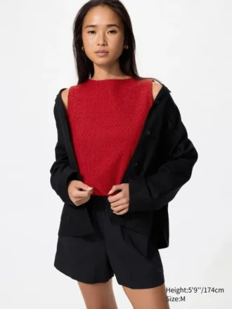 Shirring-T-skjorte uten ermer med båthals for kvinner