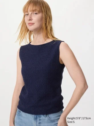 Shirring-T-skjorte uten ermer med båthals for kvinner