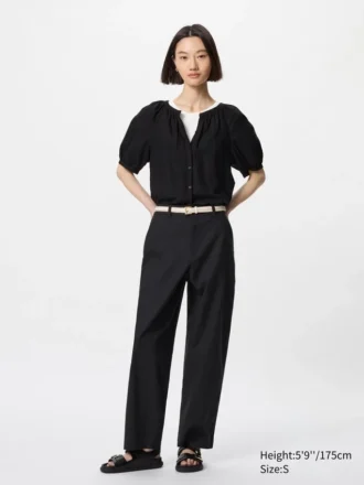 Tapered bukser i lin og bomull for kvinner | Tall