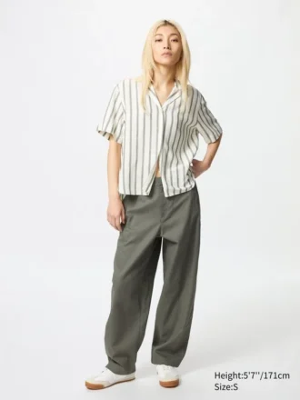 Tapered bukser i lin og bomull for kvinner | Tall