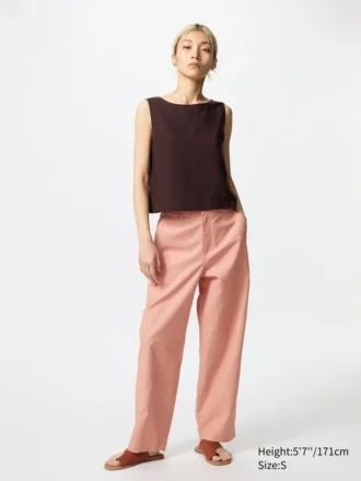 Tapered bukser i lin og bomull for kvinner | Tall