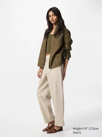 Tapered bukser i lin og bomull for kvinner | Tall
