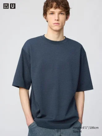 Unisex AIRism bomulls-T-skjorte i oversized-modell med striper