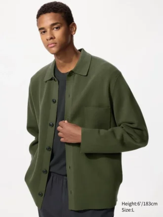 Unisex Milano ribbestrikket skjortecardigan med skjortekrage