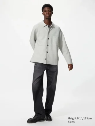Unisex Milano ribbestrikket skjortecardigan med skjortekrage