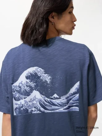 Unisex Ukiyo-E Blue UT grafisk T-skjorte