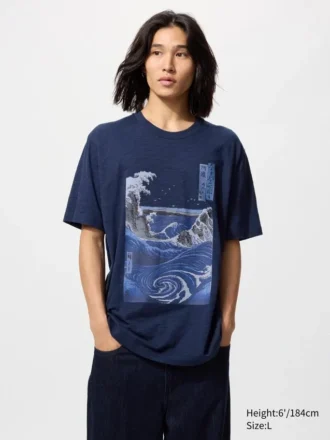 Unisex Ukiyo-E Blue UT grafisk T-skjorte