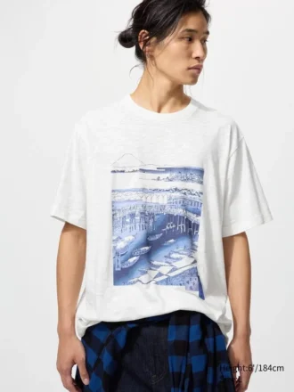 Unisex Ukiyo-E Blue UT grafisk T-skjorte