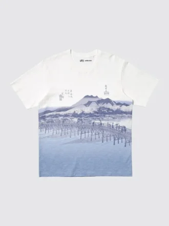 Unisex Ukiyo-E Blue UT grafisk T-skjorte