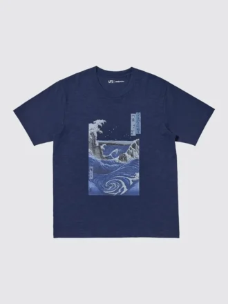 Unisex Ukiyo-E Blue UT grafisk T-skjorte