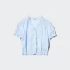 V-halsbluse i bomulls-dobby for damer