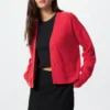 V-halset cardigan i glatt bomull for damer