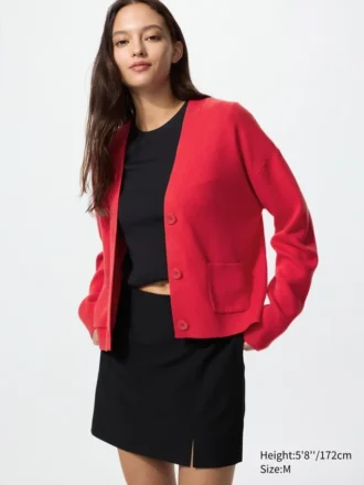V-halset cardigan i glatt bomull for damer