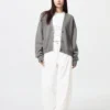 V-halset cardigan i glatt bomull for damer