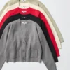 V-halset cardigan i glatt bomull for damer