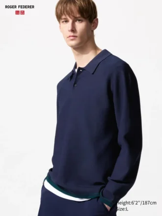 Vaskbar 3D Knit-polo for menn | Langermede trøyer