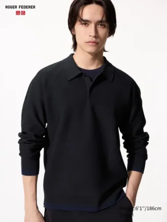 Vaskbar 3D Knit-polo for menn | Langermede trøyer