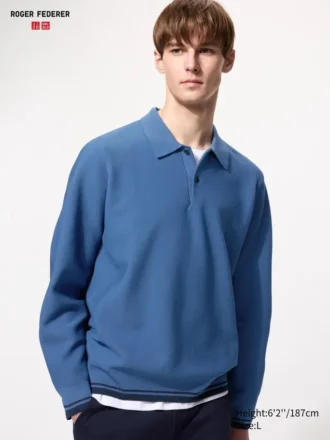Vaskbar 3D Knit-polo for menn | Langermede trøyer