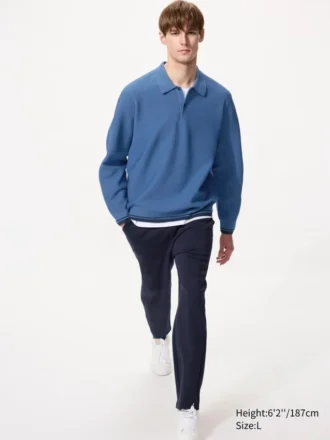 Vaskbar 3D Knit-polo for menn | Langermede trøyer